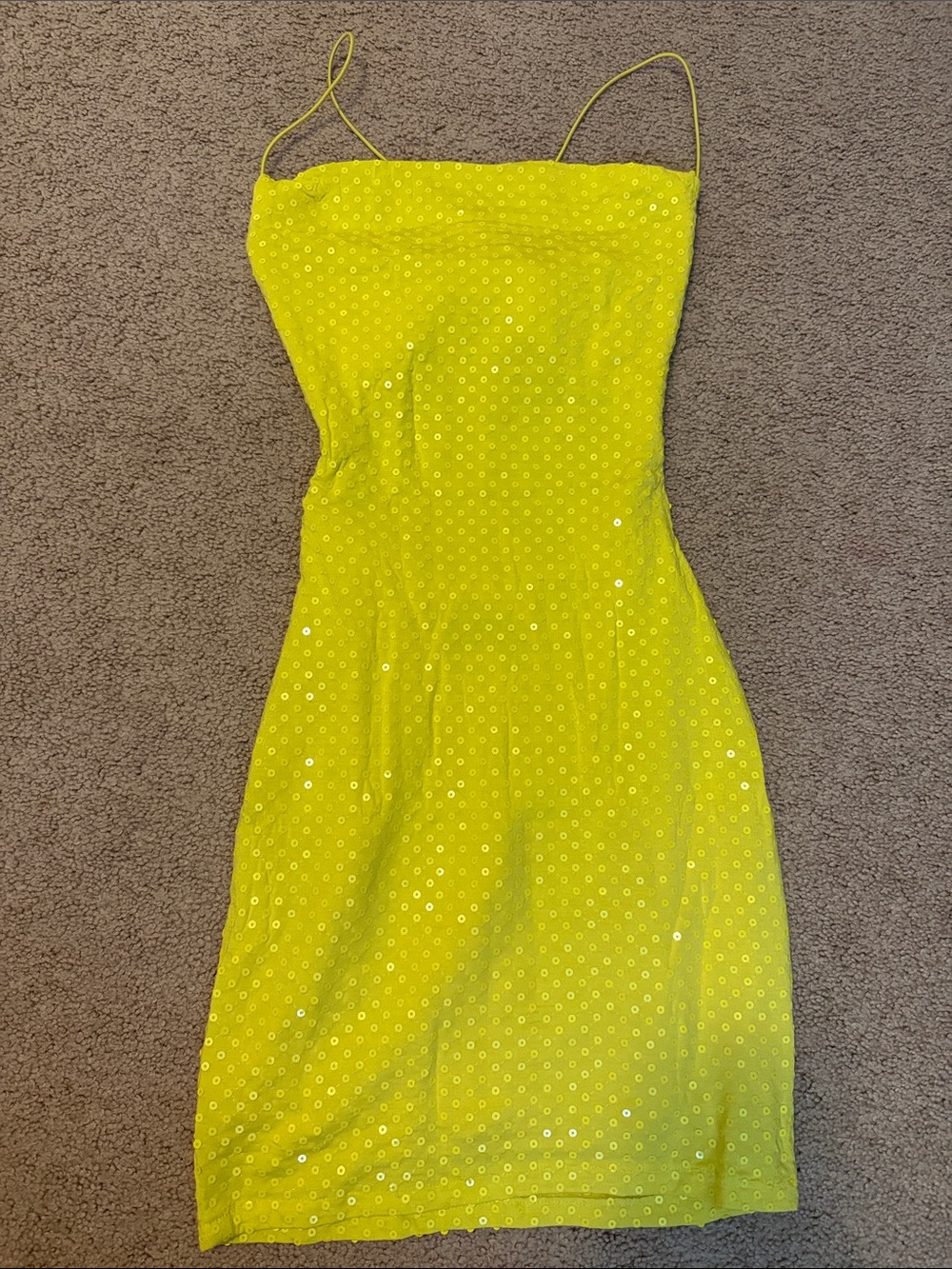 B Darlin Yellow Sequin Spaghetti Strap Mini Dress